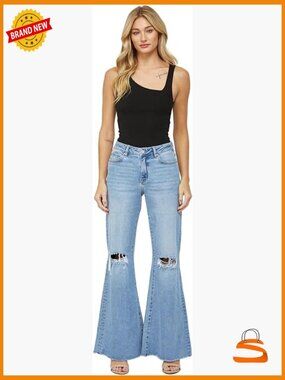 High-Rise Distressed Super Wide Leg Jeans - Extra Long 33" Inseam